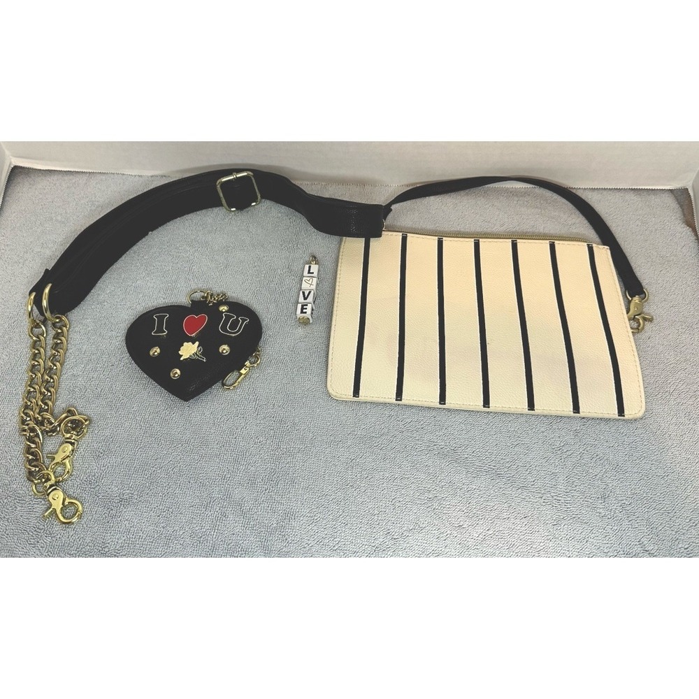 Betsey Johnson Black Leather Heart Purse Charm, Wallet, And Purse Strap